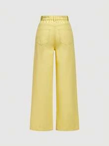 Selenza Plus Size Fashion Pearl & Rhinestone Embellished Wide Leg Jeans - Yellow - View 5