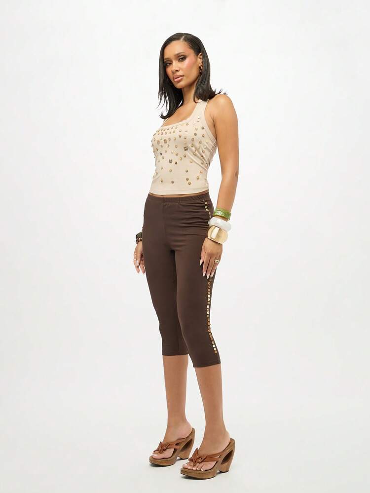 SUMWON WOMEN Neckholder-Tanktop mit Nieten und goldenen Metallteilen