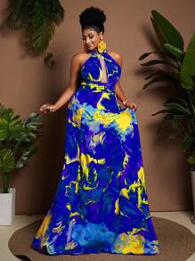 Maweii 大码无袖镂空开衩休闲撞色印花连衣裙 - 彩色 - 查看 4