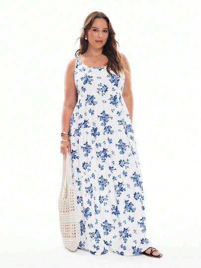 Solavibe 大码浪漫度假岛休闲蓝白花卉印花连衣裙，适合情人节、夏季服装、沙滩装、圣帕特里克节、春季、波西米亚风格 夏季波西米亚女装 女士早午餐服装 女士机场服装 海滩度假服装 城市休闲服装 节日服装 老钱波西米亚风 波西米亚上衣 波西米亚风格女士西部服装 西部服装女装加大码