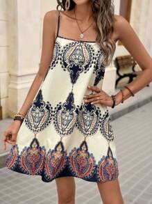 Brillora Summer Boho Graphic Print Cami Dress - Multicolor - View 6