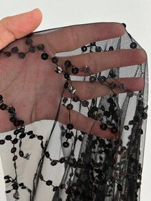 Viva Relle Plus Size Women's Sexy Glamorous Beaded & Sequin Party, Banquet, Wedding Guest Mini Dress, Spaghetti Strap Waist Cinched A-Line Short Dress - Black - View 8