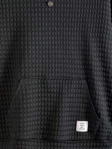 SHEIN Teen Boy Casual Loose Comfortable Versatile Knit Trim Decorative Button Placket Sweatshirt, Suitable For Autumn, Winter, Outings, Sports Fall - Black - View 5