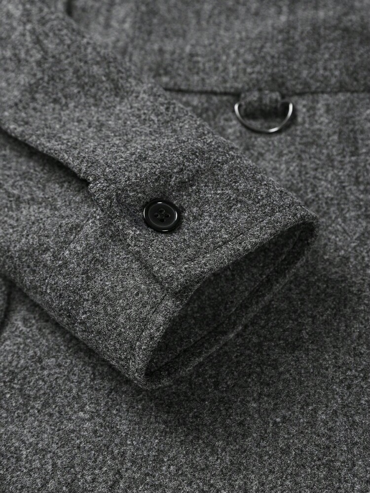 Manfinity Homme Áo sơ mi nam cài nút màu trơn thường ngày trưởng thành bằng len Áo sơ mi nam cài nút màu xám Áo sơ mi nam Áo khoác nam Áo khoác len nam - Xám - Xem 8