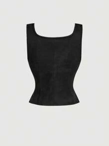 SHEIN MOD 女士白色刺绣系带绒面革短款上衣，波西米亚风衬衫，适合音乐节 - 黑色 - 查看 2