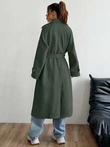 EURMUSE Cappotto in lana con collo a bavero, doppio petto e cintura in vita, adatto per l'autunno/inverno da donna