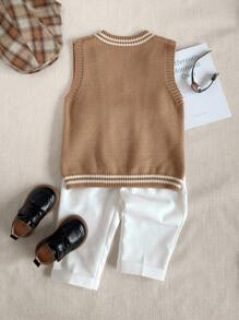 PrepCrw 男童V领花卉针织毛衣背心，学院风 - 彩色 - 查看 2