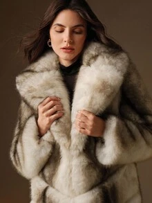 Anewsta Áo khoác dài lông nhân tạo chắp vá cổ điển, thời trang mùa đông - Đen và trắng - Xem 9