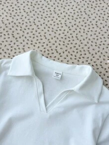 SHEIN Tween Girls White Knit Design Long Sleeve T-Shirt, Fashionable Versatile Casual All-Match Fall Winter - White - View 3