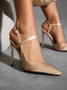 CUCCOO SZL Tacones altos de mujer con tacón alto, con strass en color albaricoque y adornos - Dorado - Ver 8