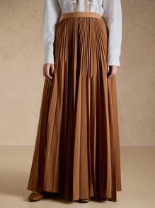 Briarwyn 女士休闲纯色梭织百褶宽松裙，秋装，返校服，复古风女装，女士教师装，端庄裙，复古女装 - 棕色 - 查看 6