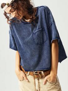 Bohemela 休闲纯色针织圆领落肩短袖宽松短款女式 T 恤