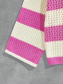 ROMWE MEN Prep Suéter de manga larga con rayas bordadas para hombre - Rosa - Ver 4