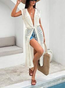 SHEIN Suéter de mujer de unicolor con diseño de abertura delantera y cordón