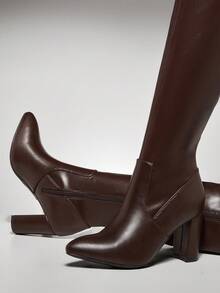 SHUZIA Stivali sopra il ginocchio da donna alla moda e comodi, in materiale elasticizzato con tacco a blocco - Marrone Cioccolato - Visualizzare 6