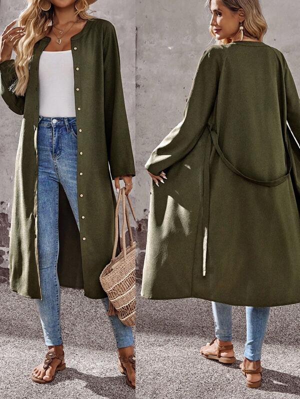EMERY ROSE Damen einfarbige lang Arm Einreiher lang Lässig Regular Jacke