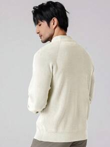 Manfinity Homme Casual Fashion Versatile Solid Color Loose Fit Long Sleeve Men Sweater Quarter Zip Sweater Men Mock Neck , Fall Winter - Apricot - View 2