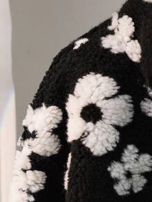 SHEIN Tween Girl Floral Printed Zipper Jacket With Long Sleeves