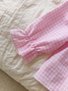 SHEIN Baby Girls' Casual Cute Collared Long Sleeve Top And Elastic Waist Pants Set, Autumn - Pink - View 7