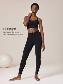 GLOWMODE 24" FeatherFit™ Crossover Yoga Leggings Buttery Soft High Stretch Crossover Waist Sports Tights Gym