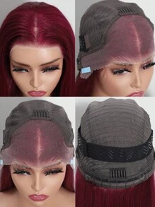 ALL READY WIG 26 英寸 99J 勃艮第无胶假发人发酒红色直发 13x4 蕾丝前假发人发预拔婴儿头发无胶 180% 密度 - S99J - 查看 7