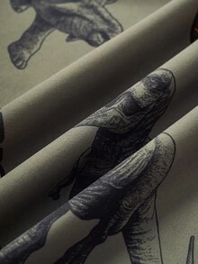 Discovery X SHEIN Tween Boy Cartoon Dinosaur Contrast Rib Knit Loose Crew Neck Sweatshirt - Army Green - View 6