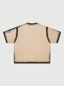 ROMWE MEN Street Life Men's Handpainted Letter & Figure Print Loose Fit Round Neck T-Shirt - Khaki - View 2