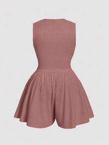 SHEIN MOD Plus Size Women's Pink V-Neck Ruched Waist Short Jumpsuit - Dusty Pink - View 2