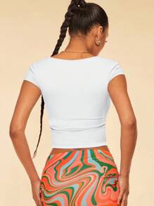 SHEIN BAE Square Neck Ruched Side Crop Tee - White - View 2