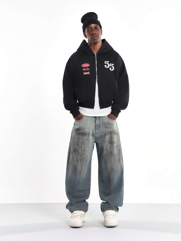 Full Zip Black Hoodie With Number Badge