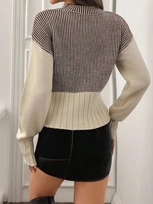 EURMUSE Tall Size Casual Rib Detailed Half Turtleneck Knitted Frenchy Sweater,Jumper,Cream Jumper,Jumpers For Women,Jumpers,Black Jumper,Womens Jumper,White Jumper,Women's Jumper,Women's Jumpers,Winter Clothes - Beige - View 2