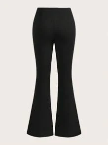 SHEIN EZwear 2件套女士黑灰色腰部交叉设计紧身休闲喇叭裤套装 - 黑色 - 查看 5