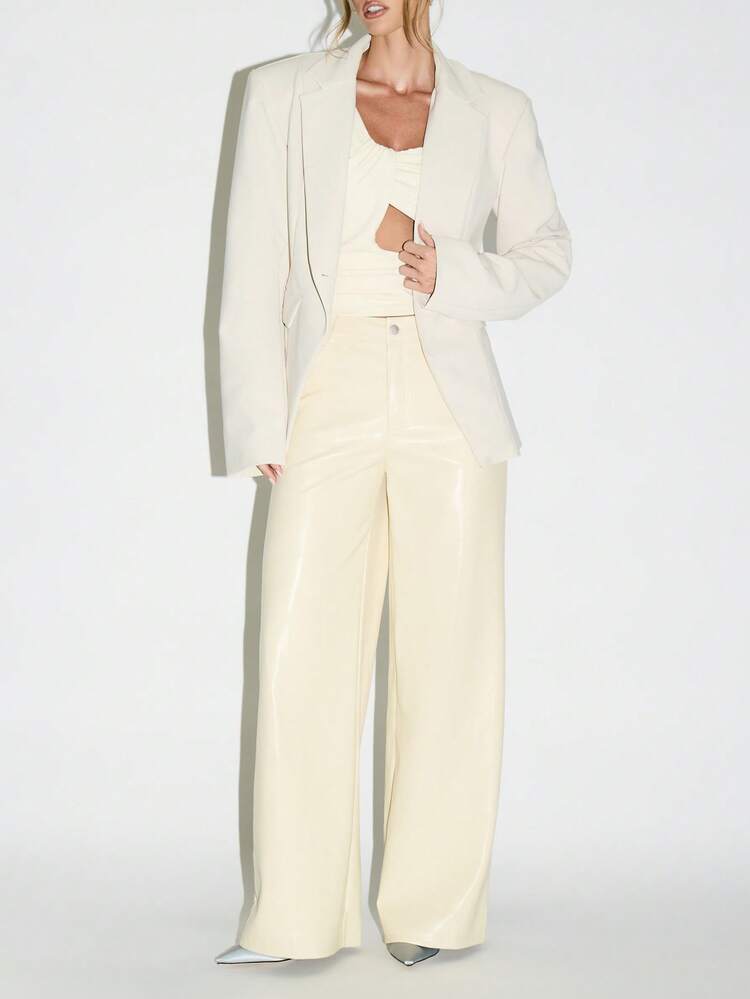 KIZN Wide Leg Faux Leather Palazzo Pants With Side Pockets