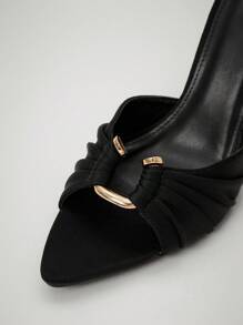 SHUZIA 百搭女士时尚白色切叶圆头细高跟凉鞋夏季春季露跟高跟派对度假舞会婚礼 - 黑色 - 查看 6