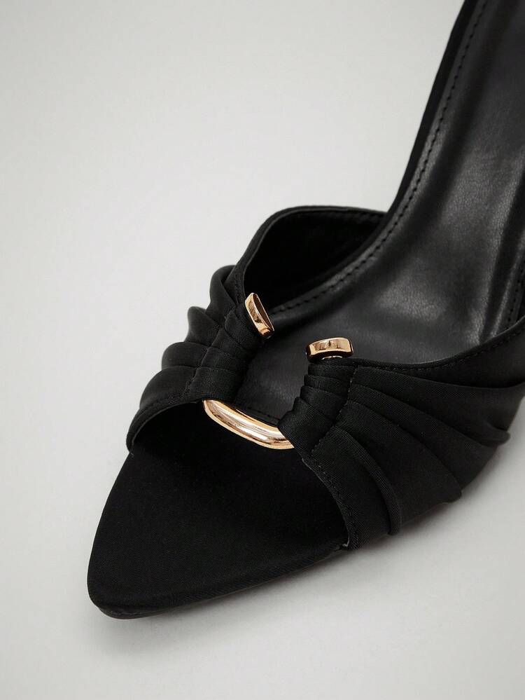 SHUZIA 百搭女士时尚白色切叶圆头细高跟凉鞋夏季春季露跟高跟派对度假舞会婚礼 - 黑色 - 查看 6