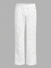 AXEPEAK 春夏男士钩针蕾丝刺绣镂空设计裤 - 白色 - 查看 1