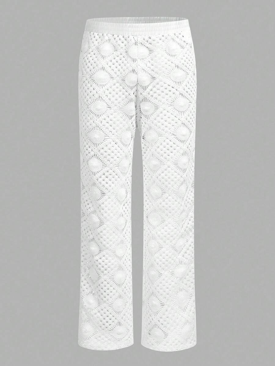AXEPEAK 春夏男士钩针蕾丝刺绣镂空设计裤 - 白色 - 查看 1