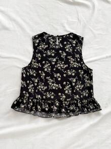 Soleia Top floral bajo con fruncido - Negro - Ver 2
