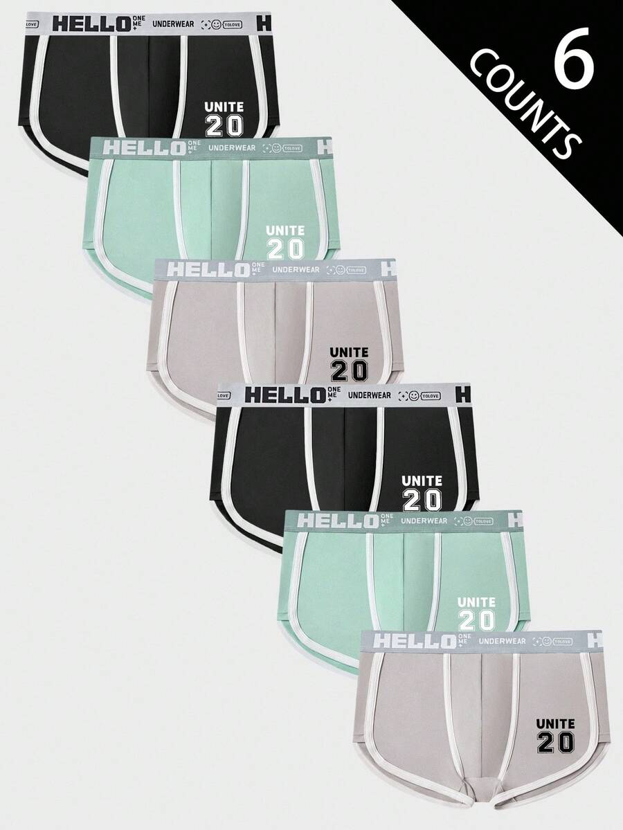 SHEIN 6pcs/Pack Men's Letter Print Contrast Trim Boxer Briefs Multipack Underwear - Multicolor - View 1