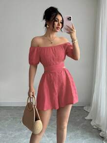 Rafferiza Bộ đồ liền thân hở vai, nơ sau lưng dành cho nữ thường ngày - Casual-Woman Casual - Bụi hồng - Xem 6