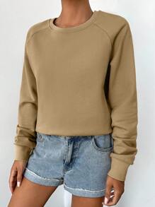 EURMUSE Solid Raglan Sleeve Sweatshirt - Camel - View 4