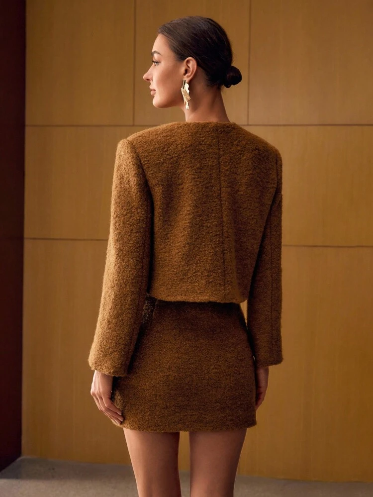 WOOL SOLID SINGLE BREASTED PLACKET CROP JACKET