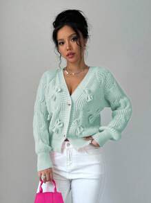 Elenzga 女士柔粉色蝴蝶结开衫 - 薄荷綠 - 查看 5