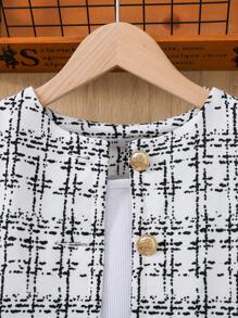 SHEIN Tween Girls Urban Chic Long Sleeve Jacket & Bodycon Mini Skirt Set, NOVA Shop - White - View 6