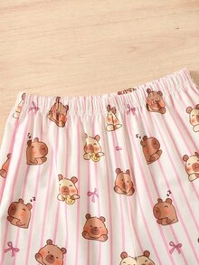 2pcs Tween Girls' Cartoon Print Pink Crew Neck Pullover Sweatshirt And Loose Pants Knit Fabric Soft Comfortable Casual Pajama Set, New Design, Cute Pajama Fall Winter - Baby Pink - View 4