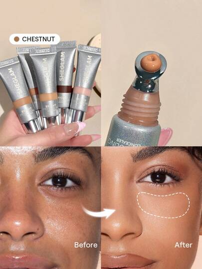 SHEGLAM Corrector Refrescante Bright Eyes, Color CastañO, Aplicador MetáLico Refrescante, Corrector LíQuido Mate, Cobertura Duradera, Corrector Iluminador De Color, Corrector Ultrahidratante Y Ligero, Corrector De Invierno Para Navidad Y Marca Belleza Maquillaje CosméTico Para Mujeres NiñAs Perfecto Para OtoñO Invierno Ideal Para Y2K Elegante Moda Adecuado Para CumpleañOs Navidad Presente Fiesta Listo Mejor Color