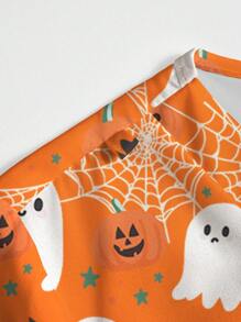 PopScrub Plus Size Women Summer V-Neck Short Sleeve Cartoon Ghost, Pumpkin, Spider Web, Bat Print Casual Nurse Scrub Uniform Top, Halloween Halloween Scrub Top Halloween Scrubs Women Halloween Scrubs Nurse Halloween Scrubs Scrubs Halloween