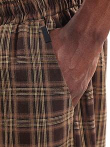 SUMWON 阔腿格子裤高腰宽松格纹裤超大冬季秋季时尚复古风格经典棕色图案 - 彩色 - 查看 7