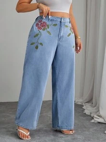 Elenzga Plus Size Women's Casual Non-Stretch Straight Leg Jeans