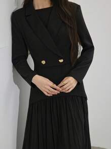 Heiryn Women's Elegant Double-Breasted Suit & Dress Set In Fall/Winter - Black - View 7